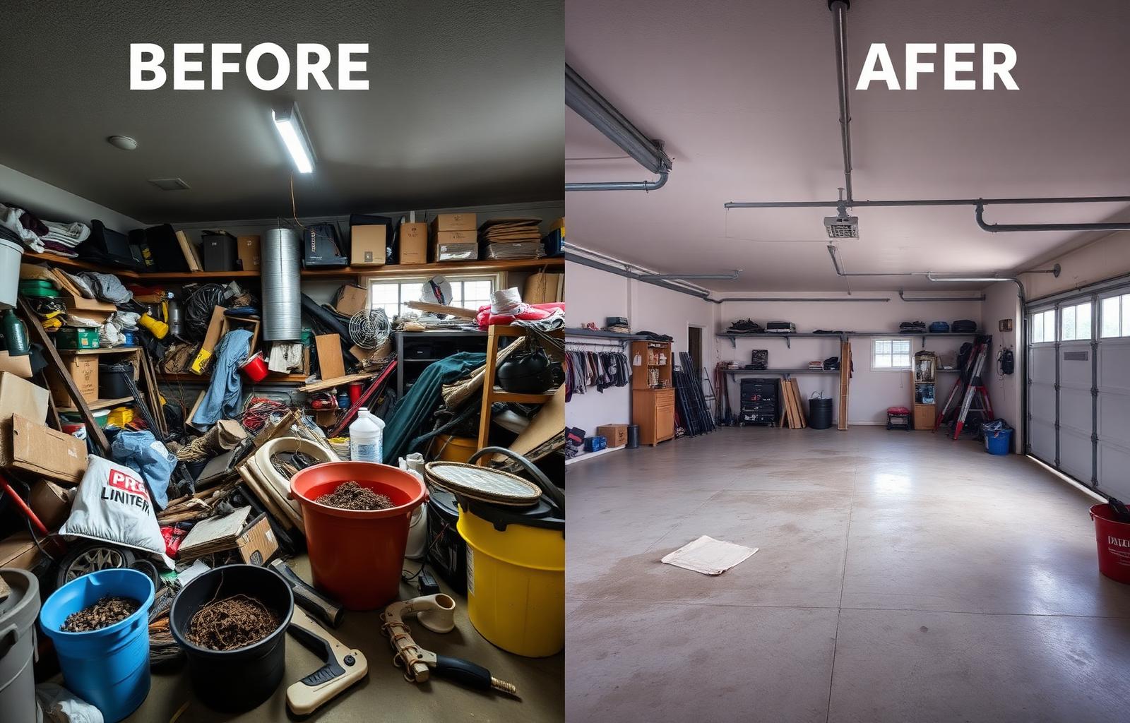 Garage cleanout before and after